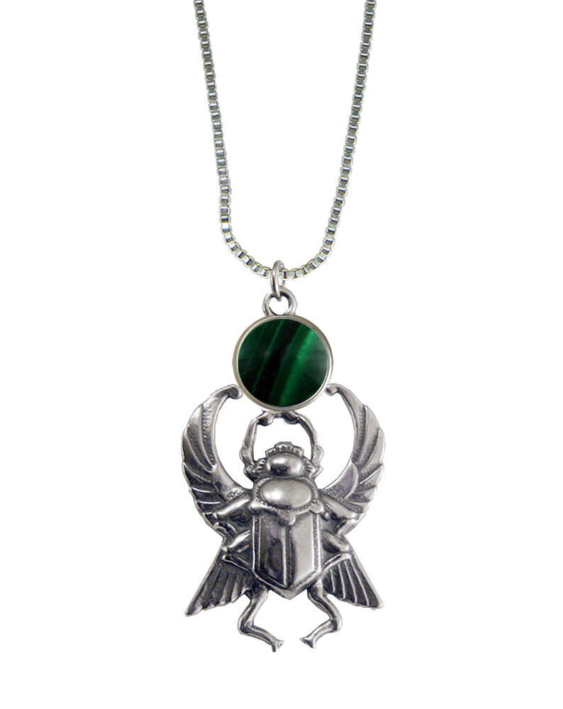 Sterling Silver Sacred Scarab Pendant With Malachite